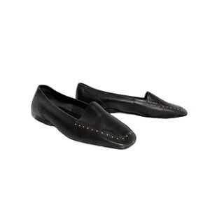 vintage | partners 90s y2k leather studded square toe loafers flats | sz 6.5